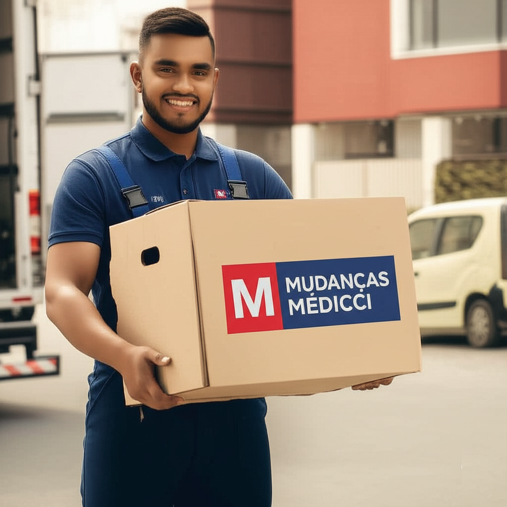 Mudanças Medicci Funcionário segurando caixa.